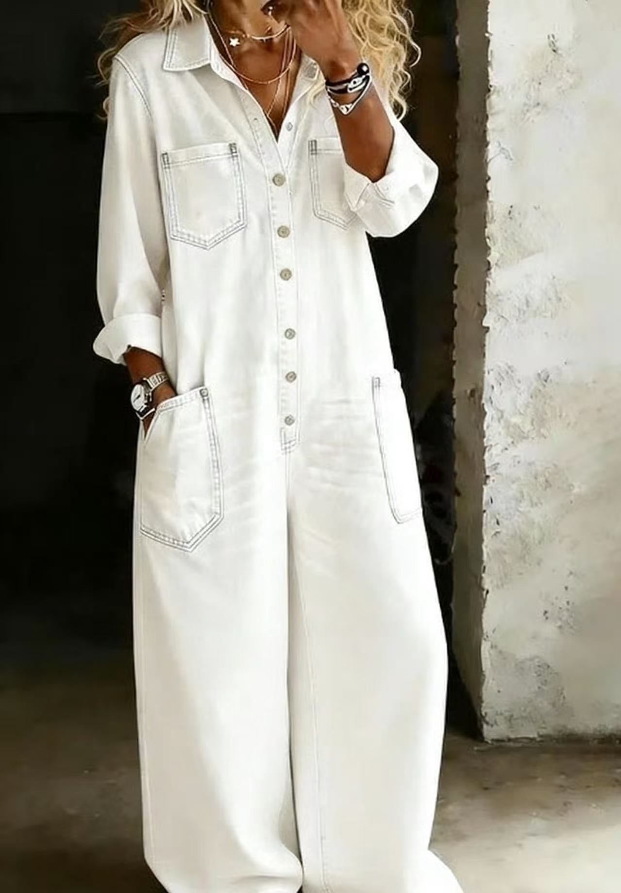 Women's Spring Clothes Fashion Sexy Single-breasted Shirtdress Jumpsuits