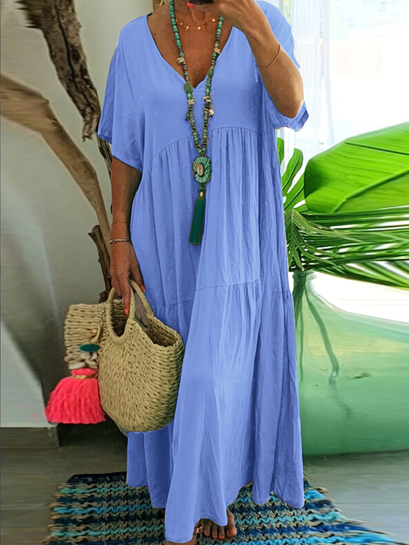 Women's Solid Color Loose Sleeve Large Swing Dress