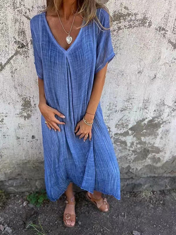 Women's Spring Fashion Cotton Linen Collar Dress