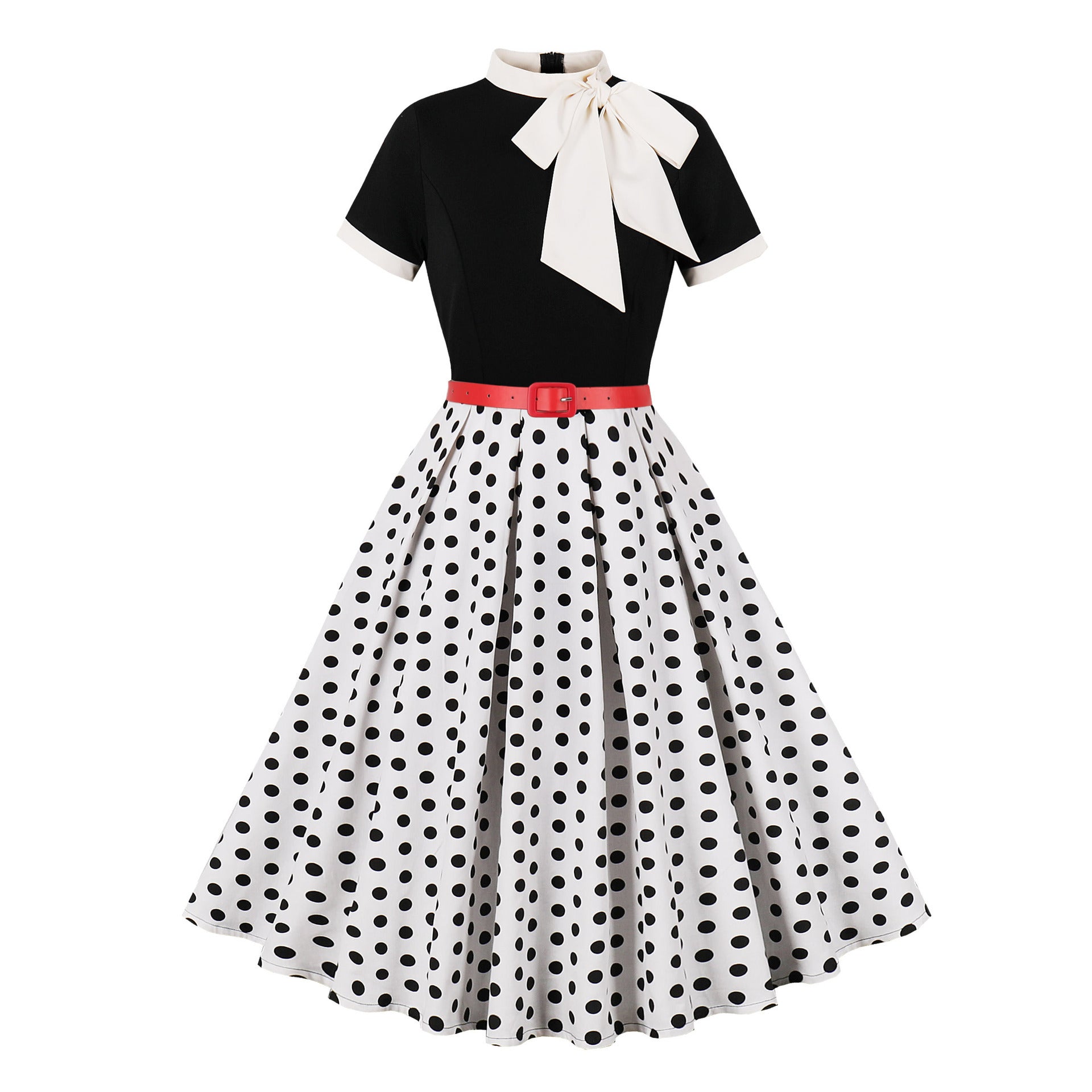 Women's Retro Hepburn Printed Floral Polka Dot Dress