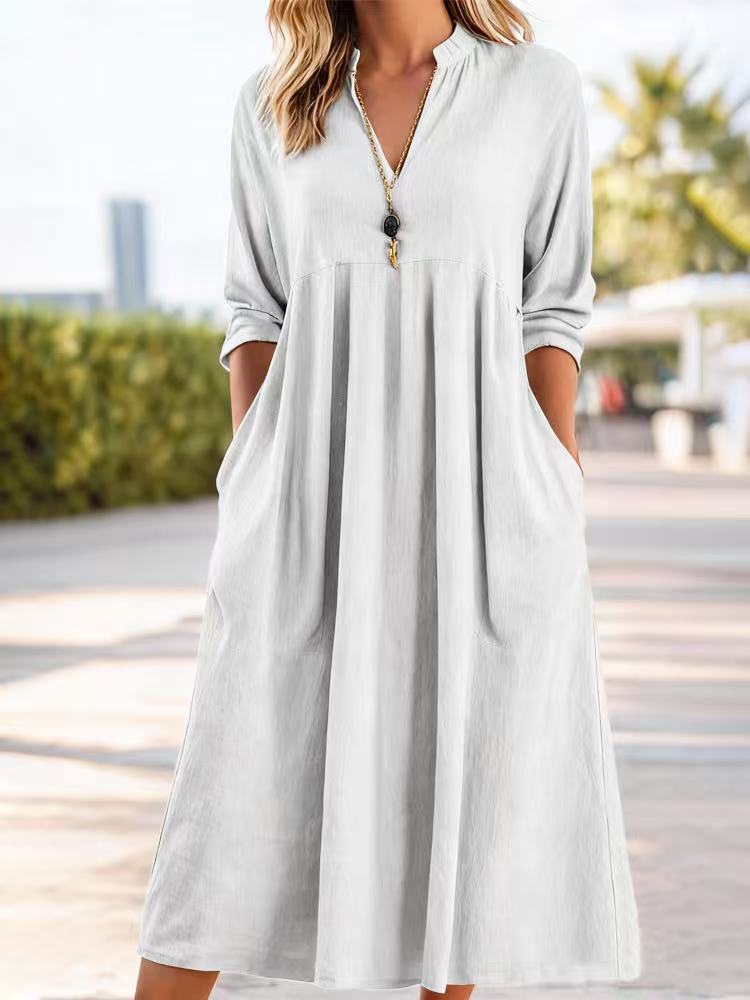 Women's Autumn Casual Loose Fashion Vintage Cotton Linen Long Dress