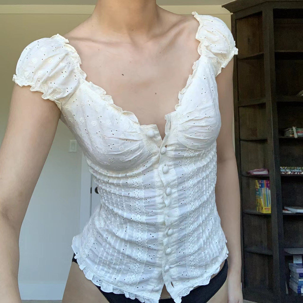 Women's Style Lace Slimming Sleeve Breasted Body Shaping Women's T-shirt