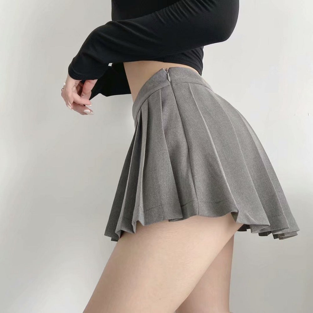 Waist Front Back Long A- Line Pleated With Lining Umbrella Skirt