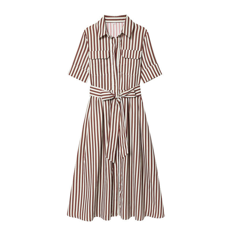 Fashion Polo Collar Single-breasted With Belt Shirt Dress