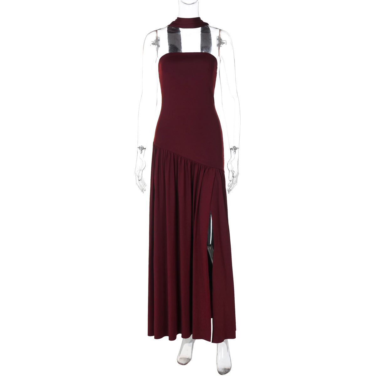 Women's Fashion Graceful Tube Slim Pure Color Split Backless Elegant Ribbon Tops