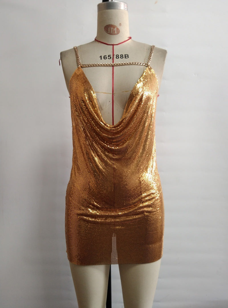 Durable Women's Sequined Stage Party Halter Dress