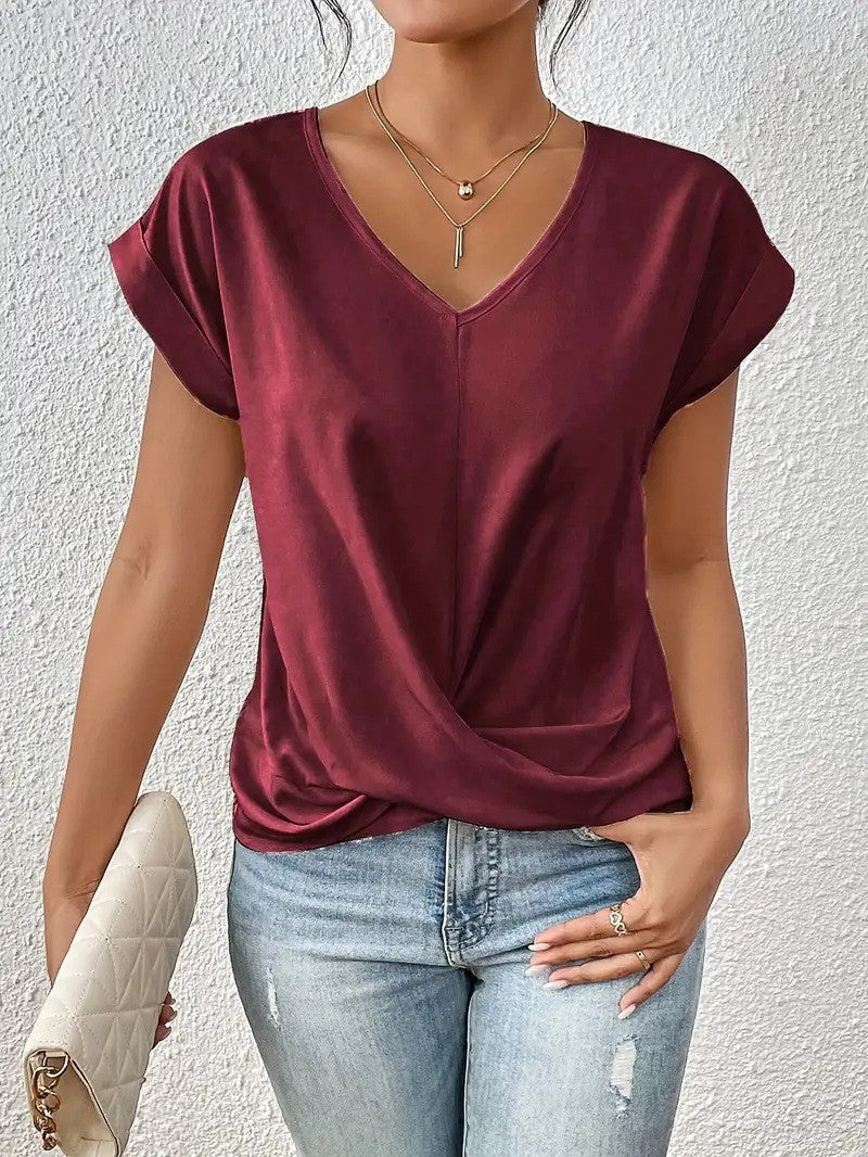 Pretty Women's Solid Color Elegant Sleeve Women's T-shirt