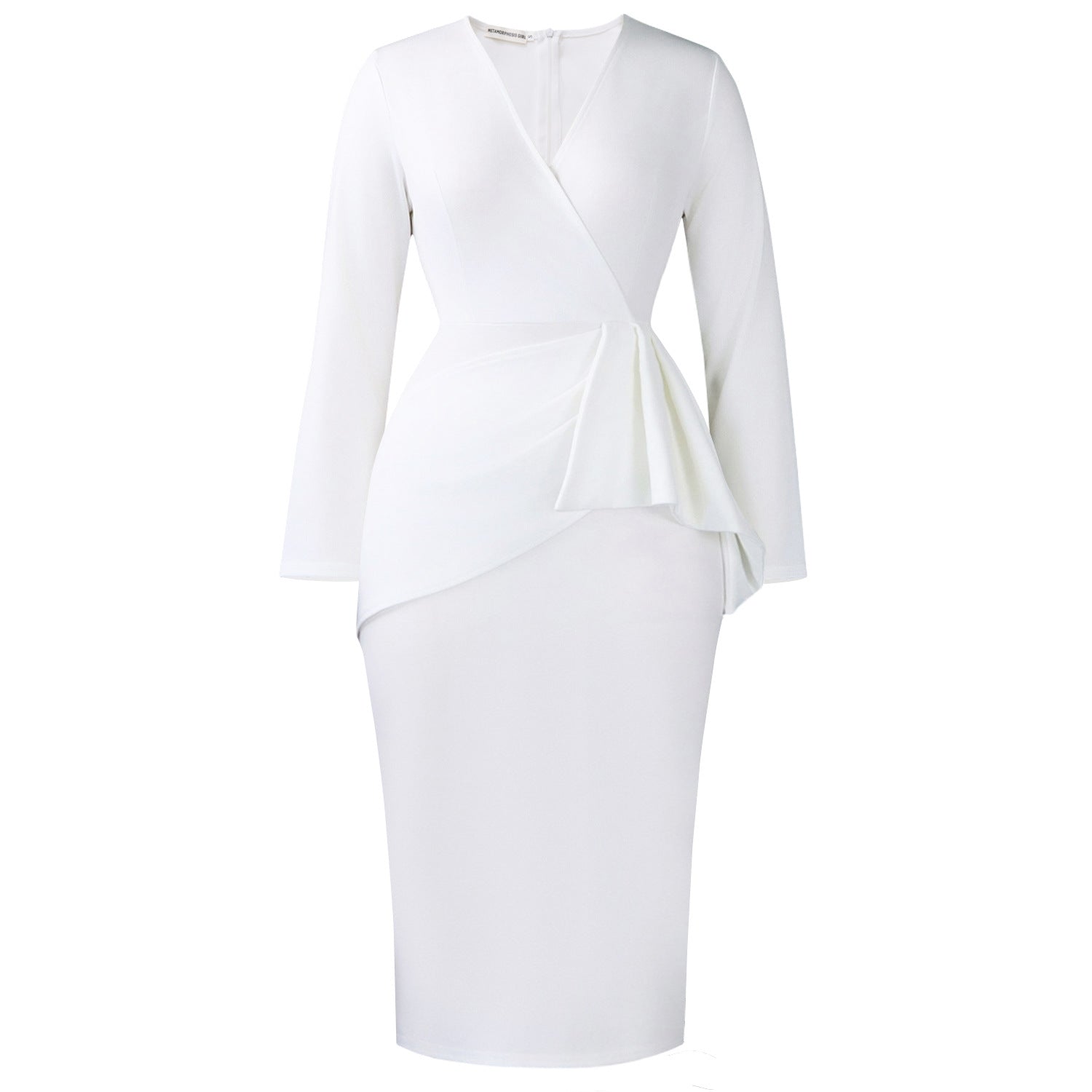 Waist Sheath Solid Color Pleated Ruffled Dress