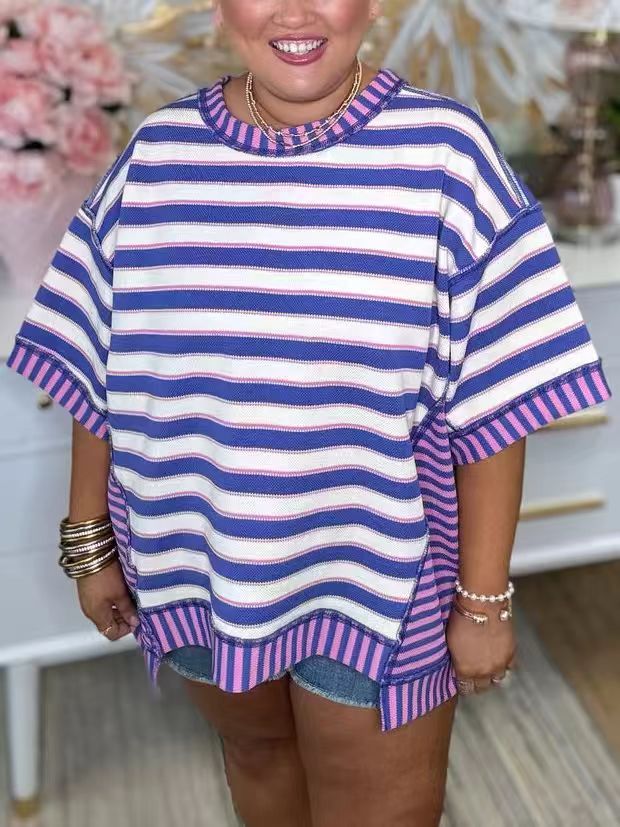 Women's Comfort Casual Loose Striped Printed Sleeve Women's T-shirt