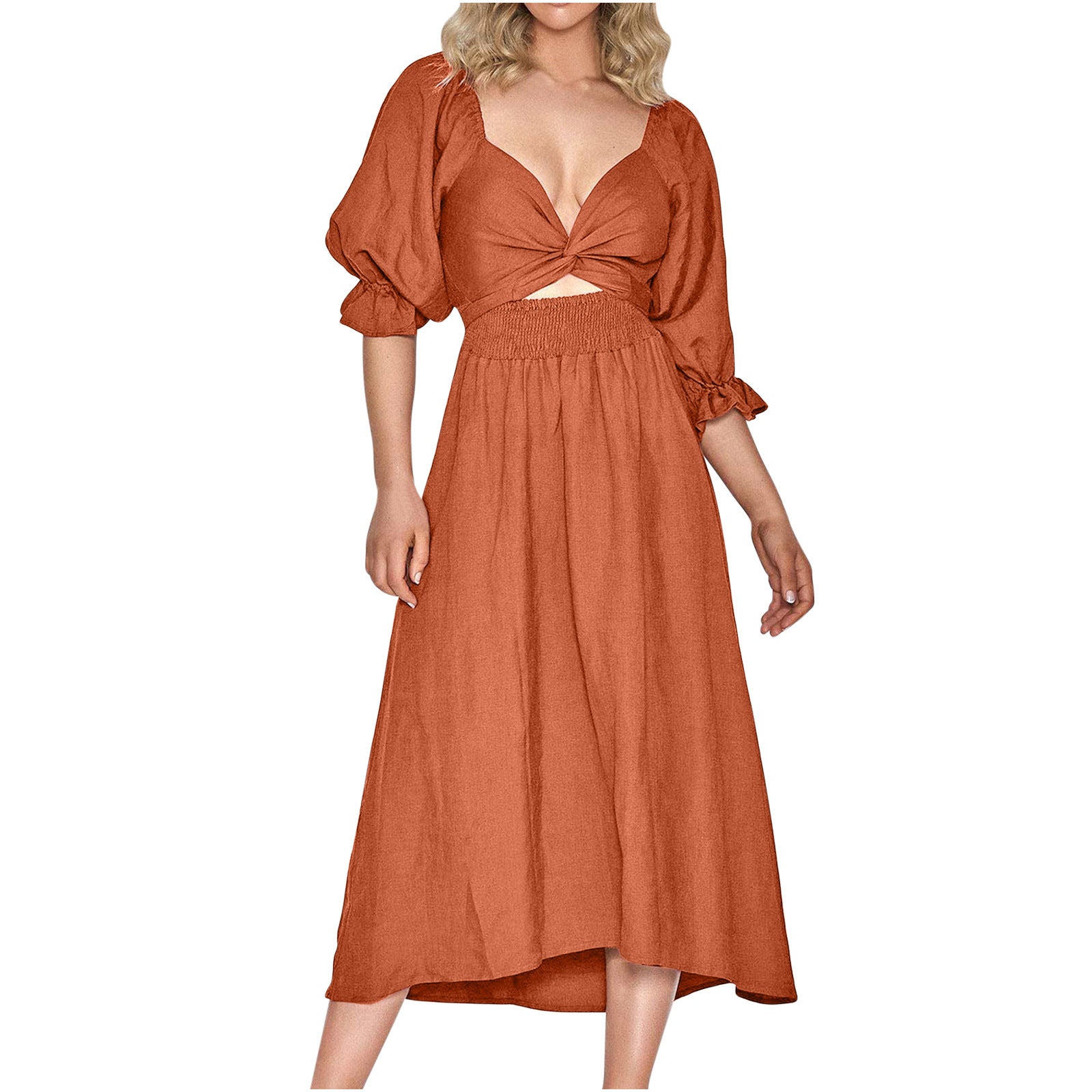 Women's Elegant Half Sleeve Front Back Wearable Dress