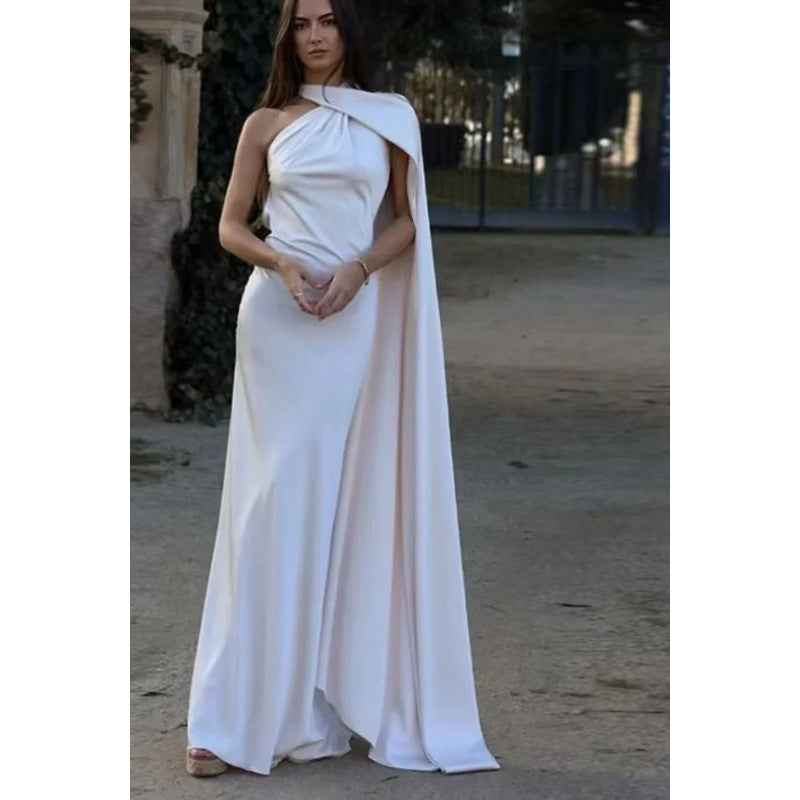 Women's Silk Satin Texture Ribbon Halter Dress
