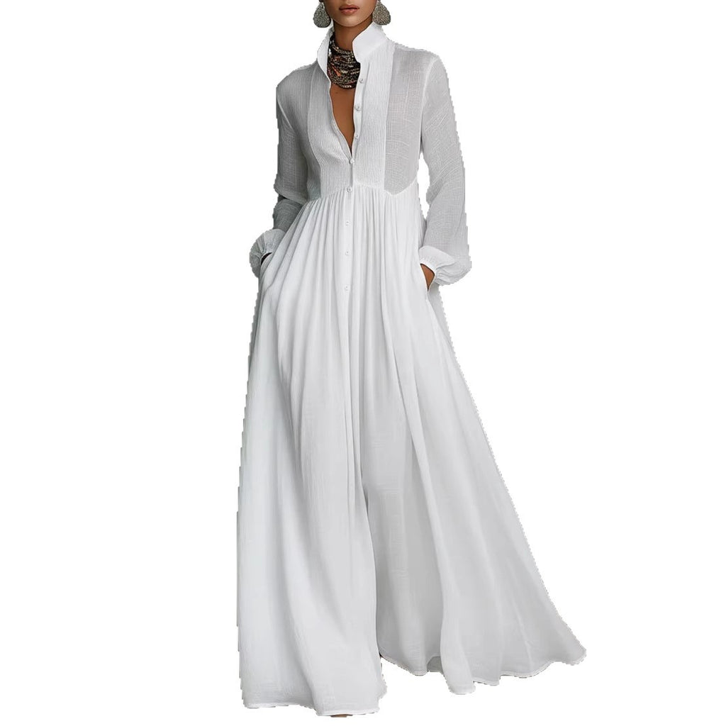 Slimming Long Sleeve Pleated Vacation French Dress