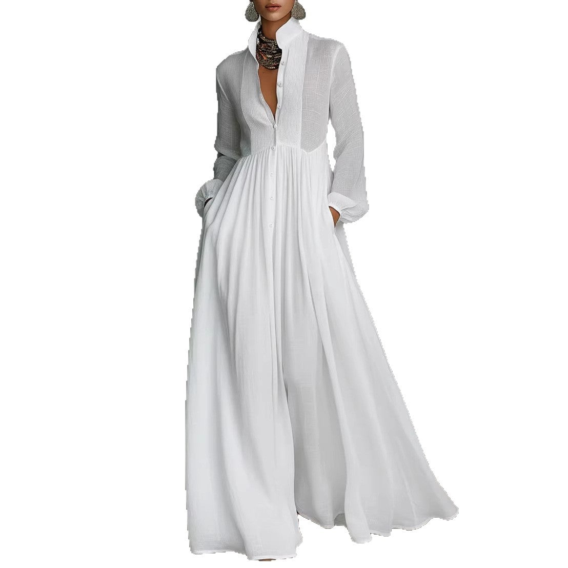 Slimming Long Sleeve Pleated Vacation French Dress