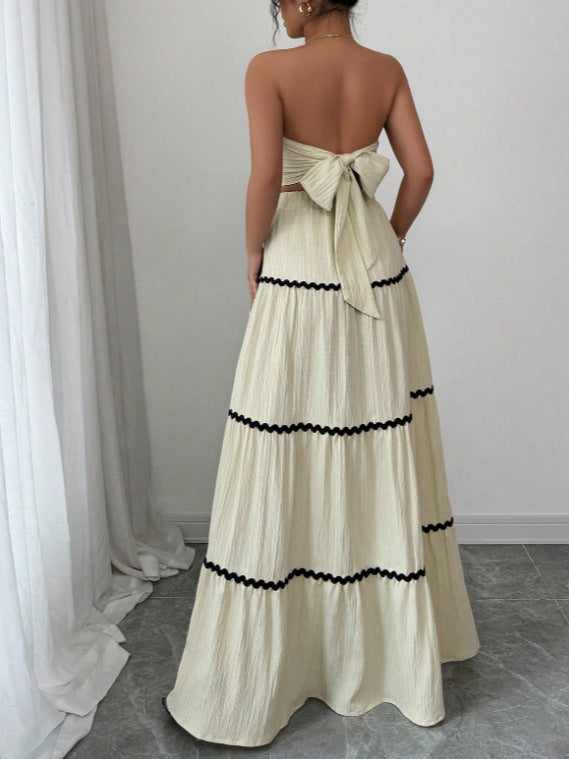 Leisure Graceful Tube Lace Long Stitching Dress
