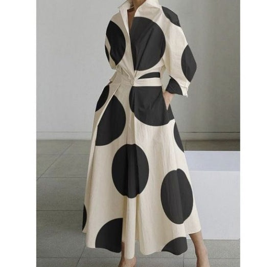Commute Fashion Collar Lining Elastic Waist Dress