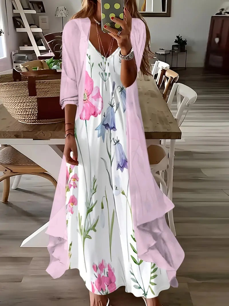 Women's Independent Floral Printed Wear Inner Two-piece Dress