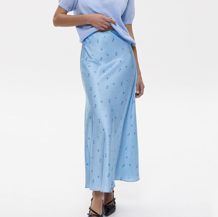 Women's Fashion Wear Satin Draping Printed Temperament Skirts