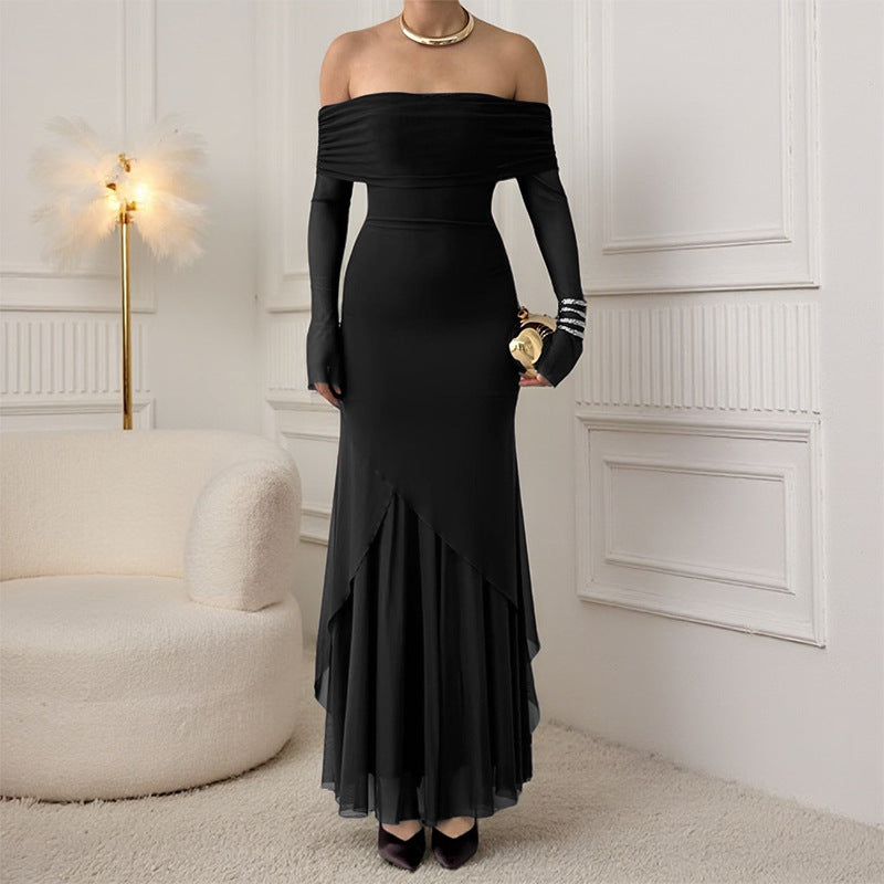 Versatile Autumn Swing Long Mesh Stitching Dress