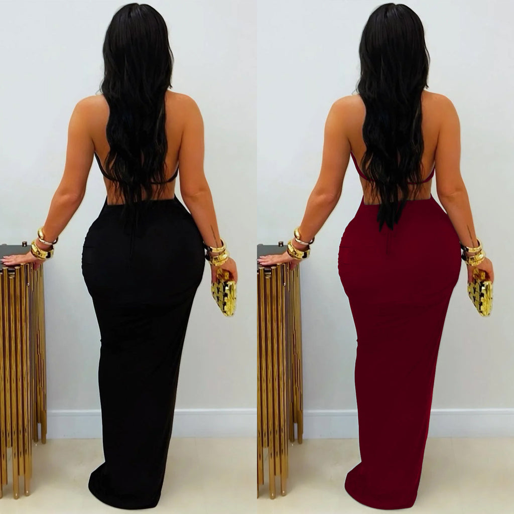 Women's Fashion Wear Sexy Slim Fit Pure Color Dress