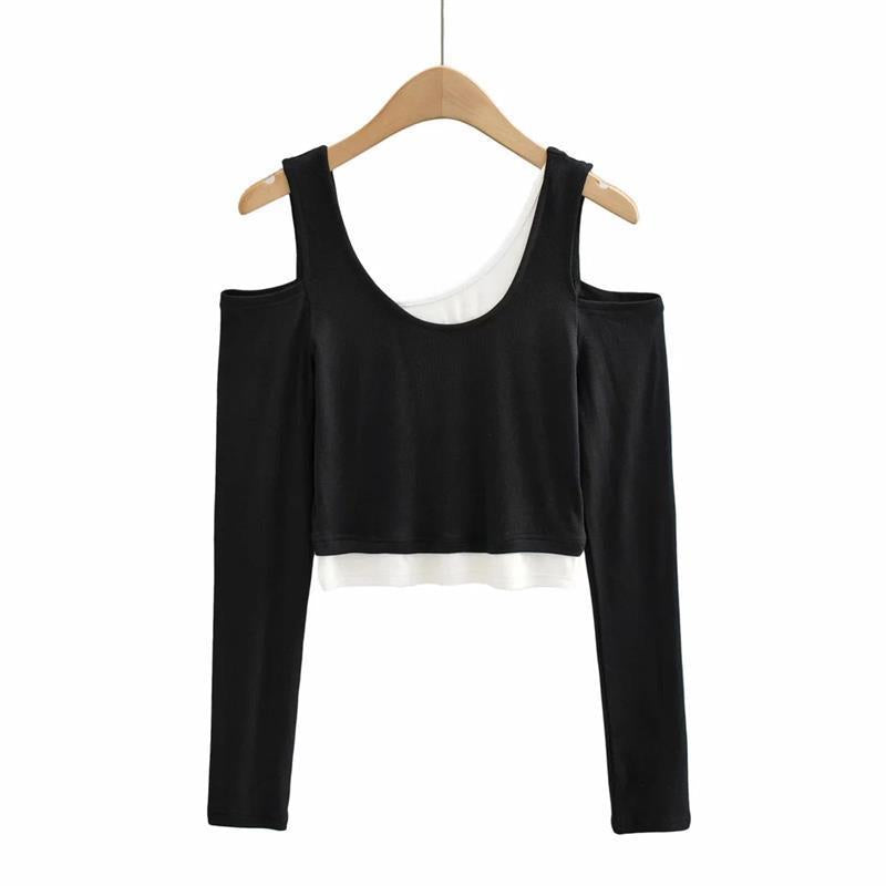 Elastic Slim Fit Slimming Short-sleeved Fake Two Pieces Women's T-shirt