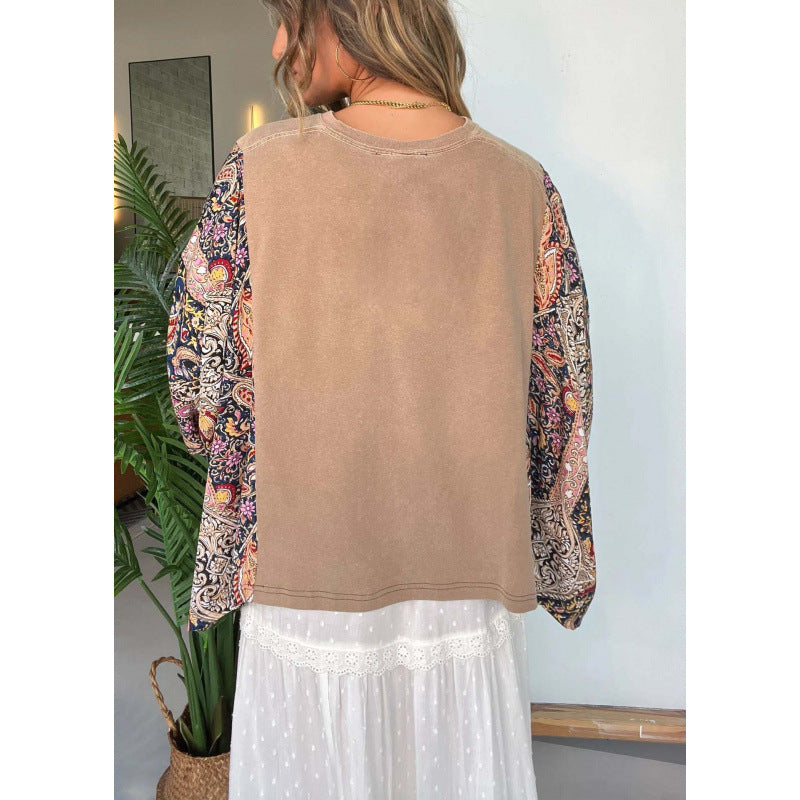 Women's Printed Round Neck Loose Casual Dolman Women's T-shirt