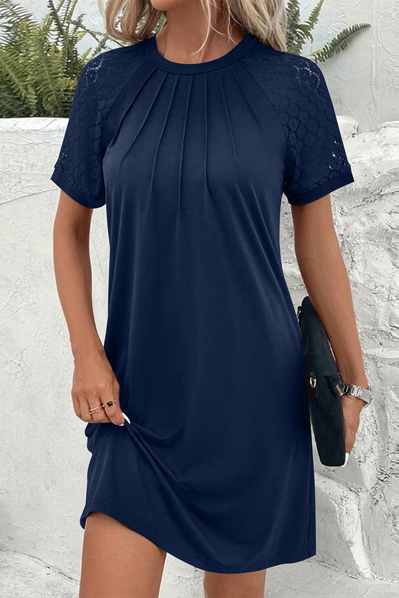 Women's Solid Color Ruffled Sleeves Round Neck Dress
