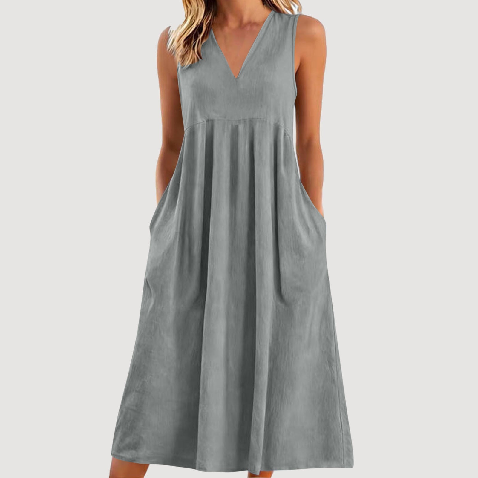 Women's Solid Color Pullover Sleeveless Cotton Linen Dress