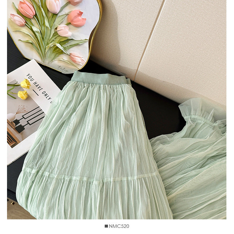 Women's Line Midi Dress With Pleated Stitching Skirts
