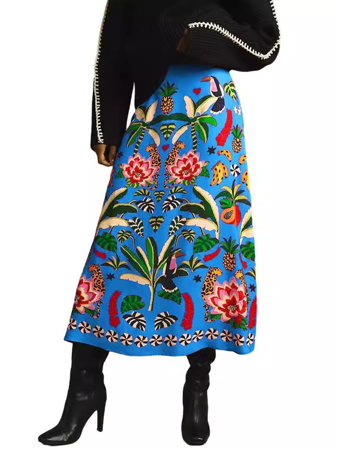Women's Casual Fashion Tropical Plant Vintage Print Skirt