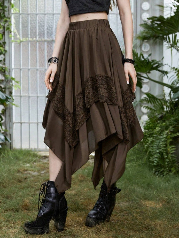 Dark Goth Punk Hot Lace Stitching Skirt