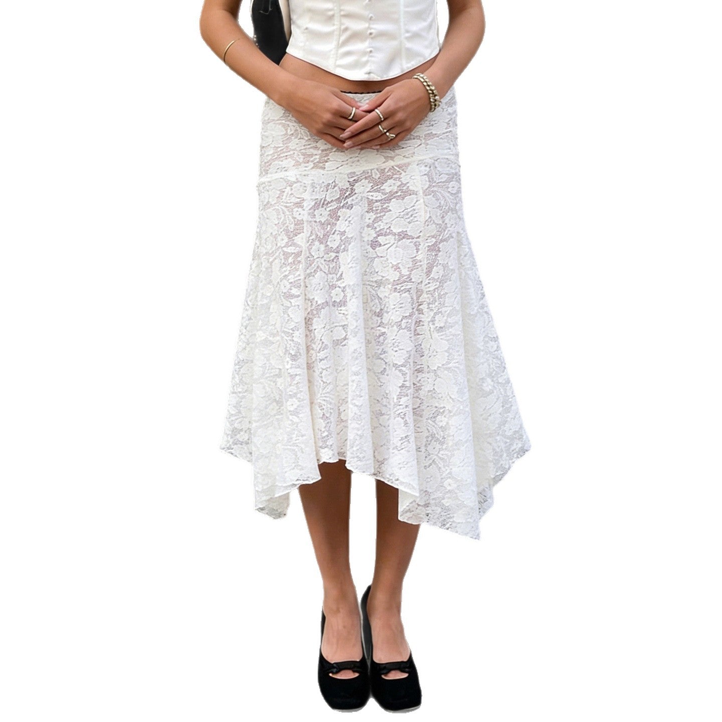 Women's Fashion Lace Irregular Low Waist Pure Desire Midi Clothing
