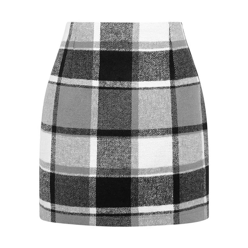 Women's High Waist Tartan Tight Pencil Hip Skirt