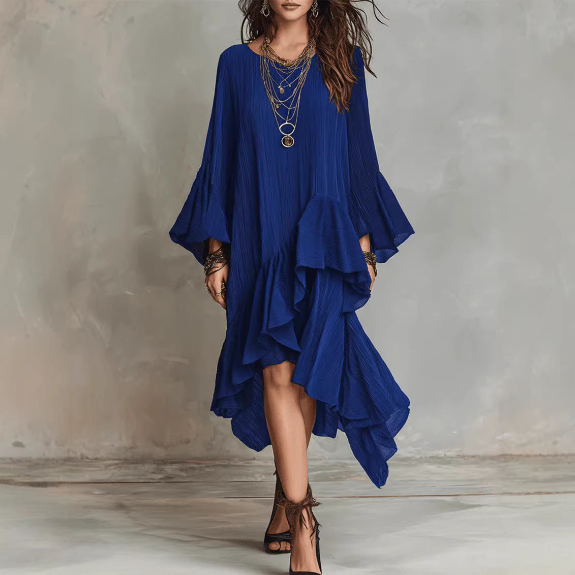 Beautiful Unique Elegant Asymmetric Ruffled Black Dress