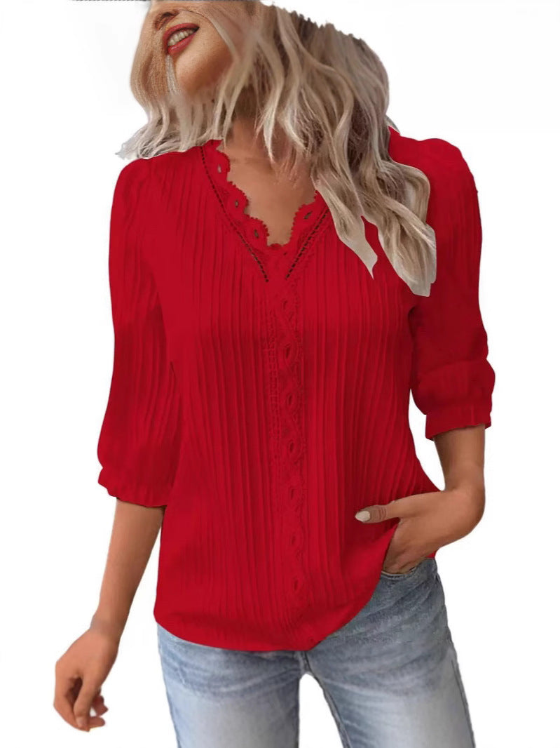 Women's Holiday Fashion Hollow Half-sleeved Shirt Blouse