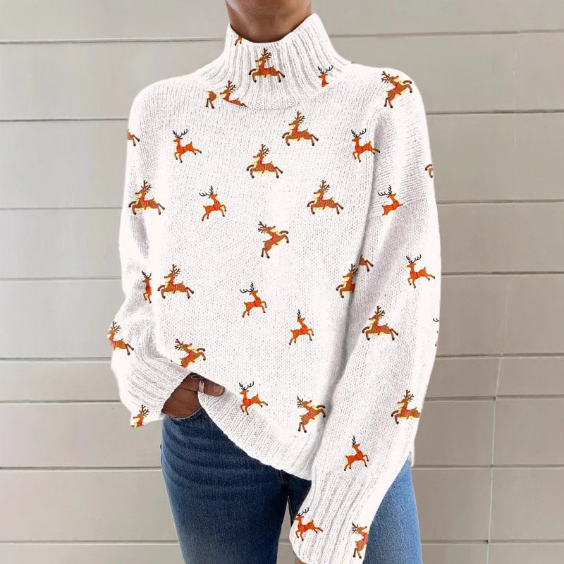 Innovative Women's Christmas Printed Wear Turtleneck Women's T-shirt