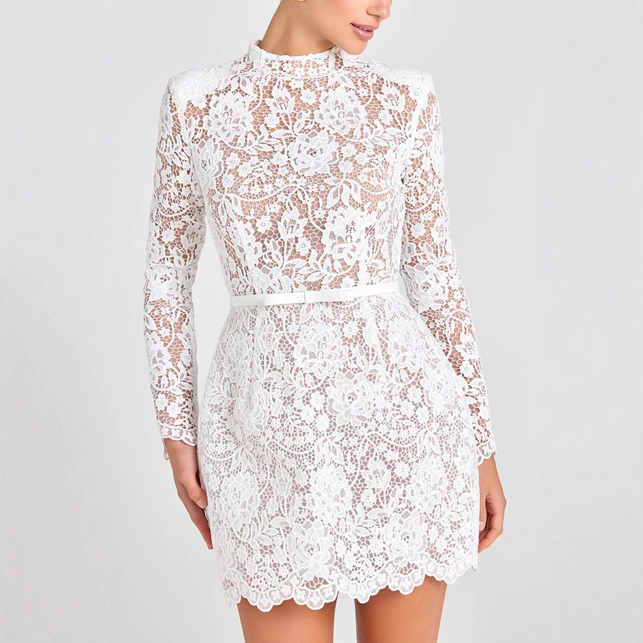 Creative Cool Lace Belt Long Sleeve Dress