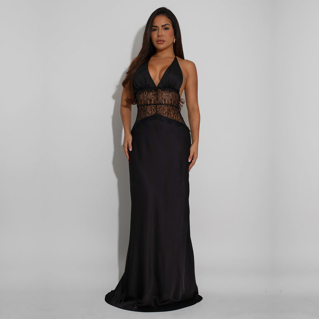 Women's Fashion Wear Sexy Lace Stitched Backless Dress