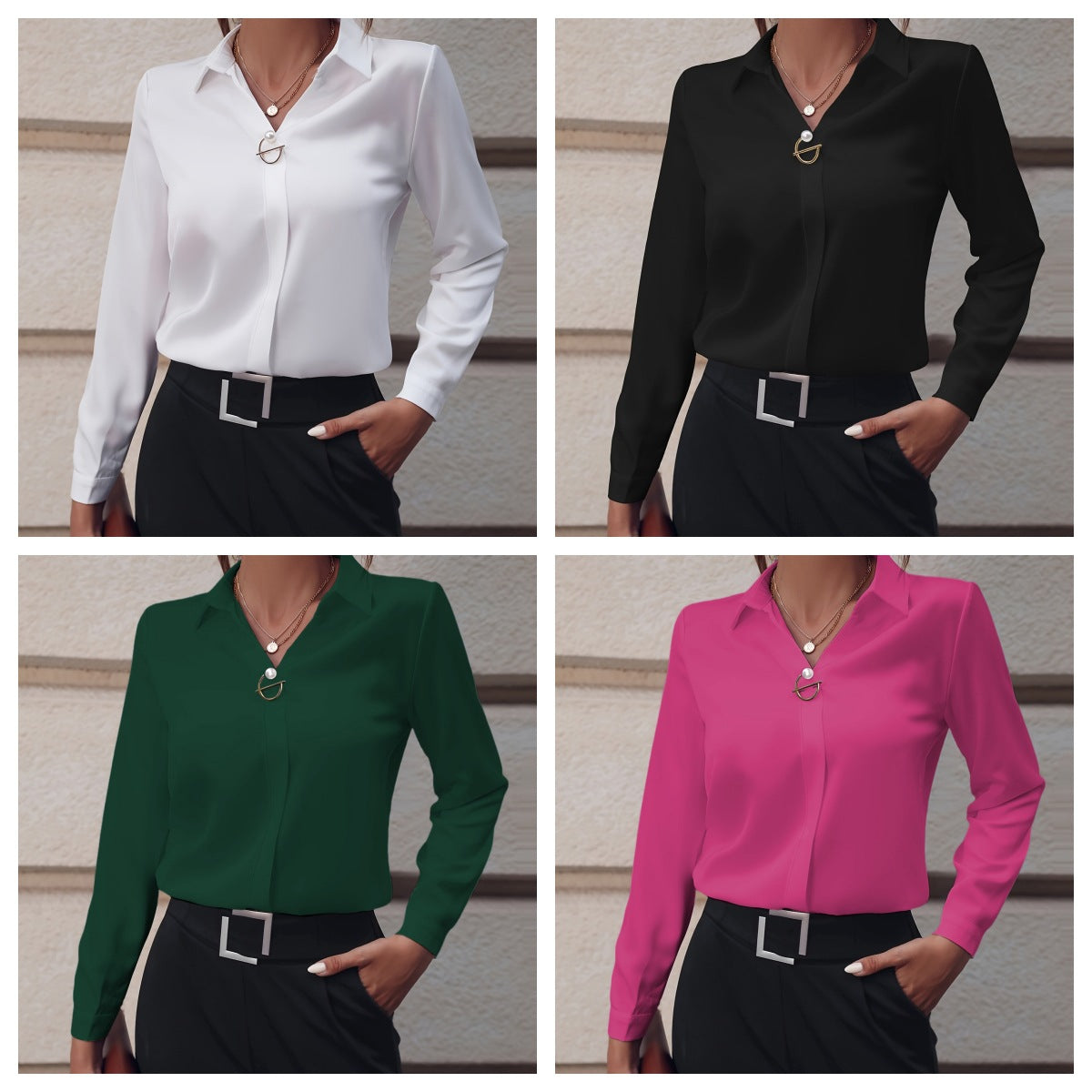 Women's Shirt Versatile Simple Solid Color Long Sleeve Blouse