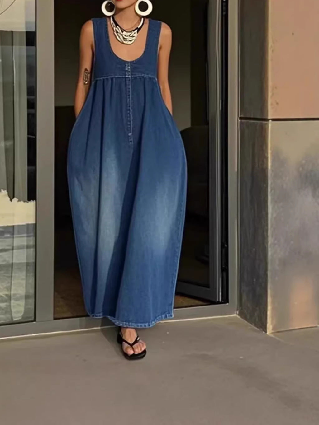 American Casual Style Sleeveless Loose Long Dress