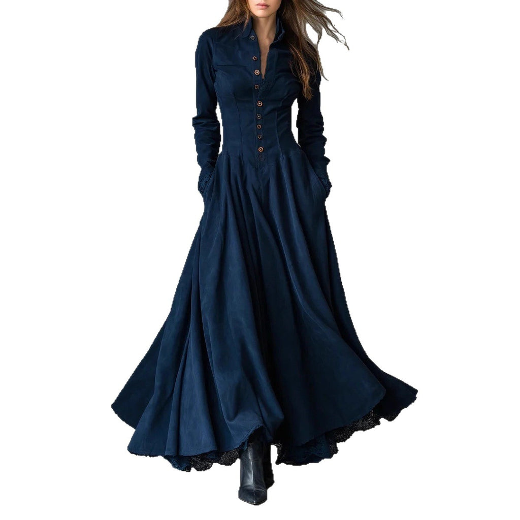 Style Retro Elegant Suede Lace Stitching Dress