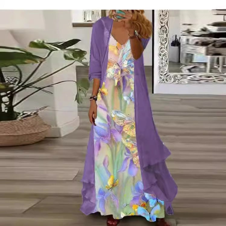 Women's Independent Floral Printed Wear Inner Two-piece Dress