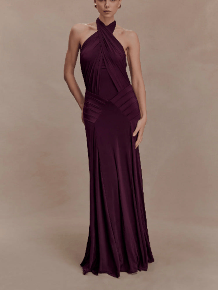 Women's Slim Fit Halter Backless Pleated Fashion Dress