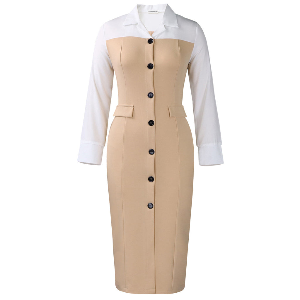 Women's Temperament Commute Stitching Shirt Long Sleeve Dress