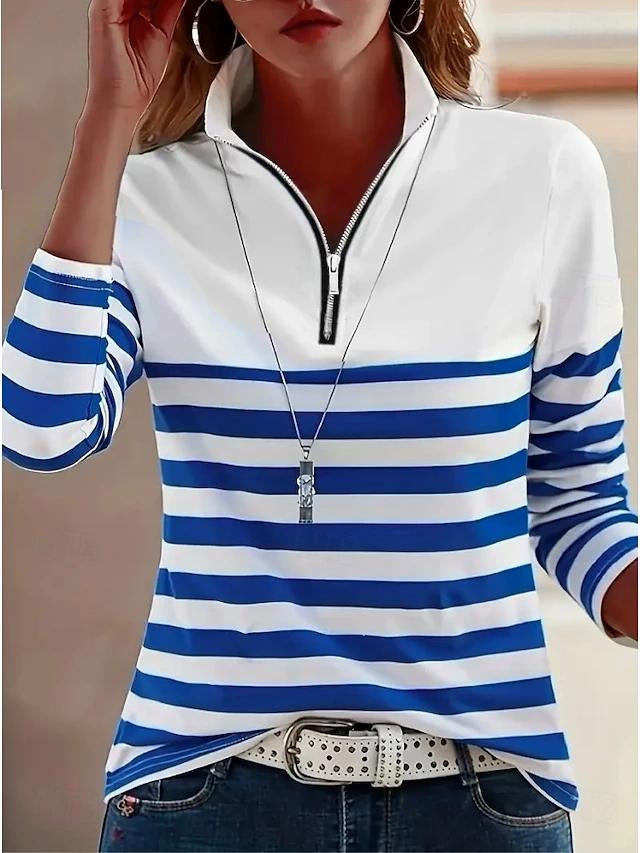 Unique Women's Half Zipper Digital Printing Blouse