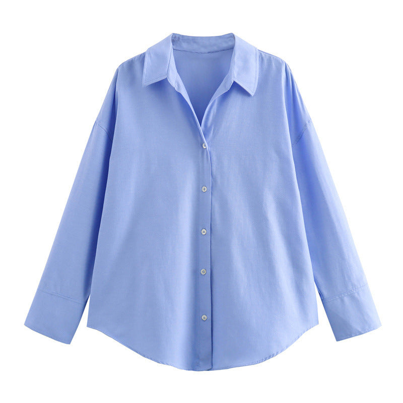 Women's Single Summer Cotton Loose Casual Long Sleeves Oxford Blouse