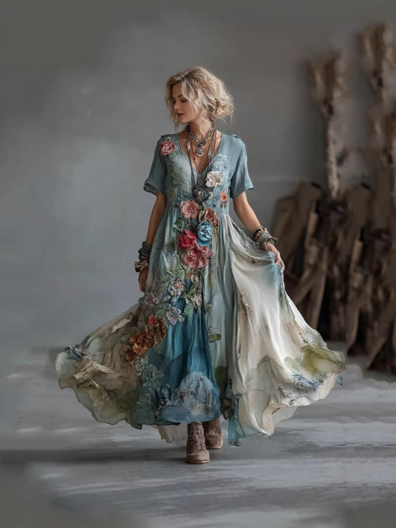 Women's Creative Totem Printed Wear Summer Sleeve Dress