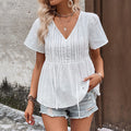 Women's Casual Drawstring Decorative Jacquard White Short-sleeved Clothing