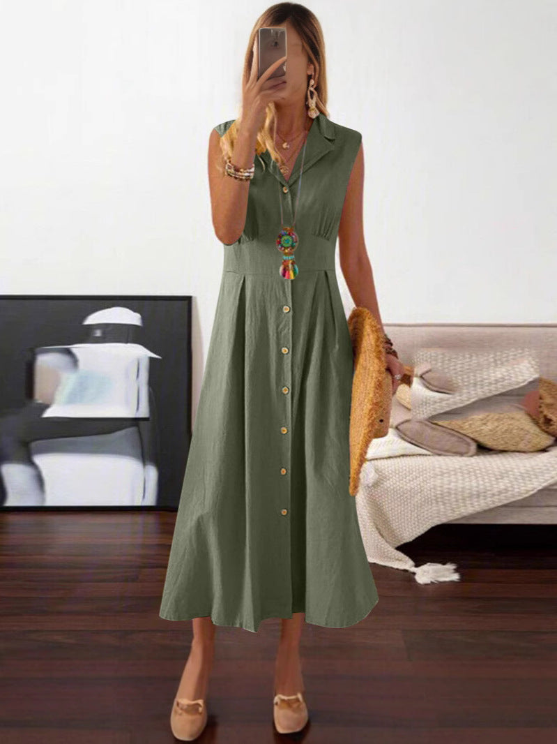 Women's Summer Lapel A- Line Vintage Cotton Dress