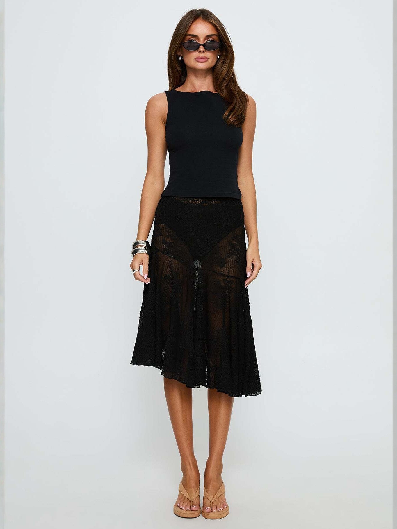 Women's Hollow Lace Summer Irregular Bandage Dress Slimming Hot Skirts