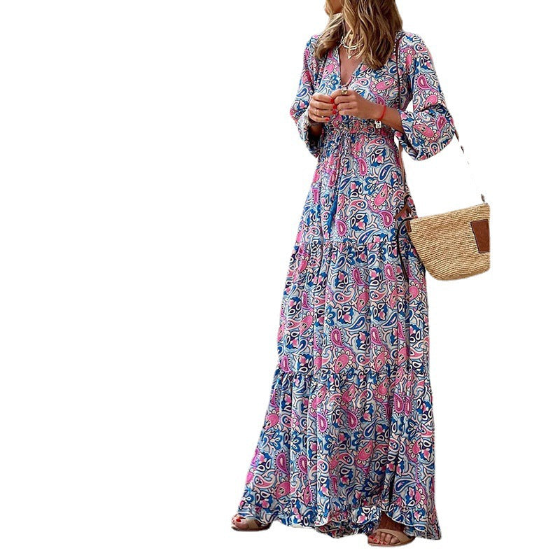 Women's Spring Elegant Bohemian Printed Large Swing Dress